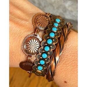 Copper Concho Link Bracelet 7” Native Style Southwestern Western Boho Vintage